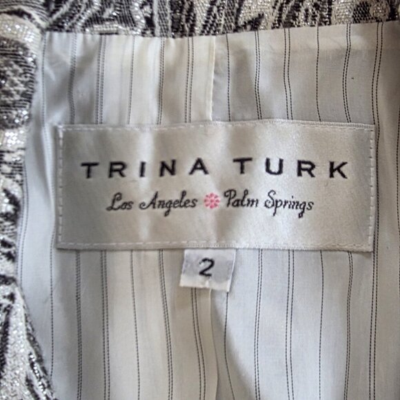 Trina Turk Blazer Womens 2 Gray Silver Paisley LS Cotton Wool Blend Party Boho - Picture 2 of 16